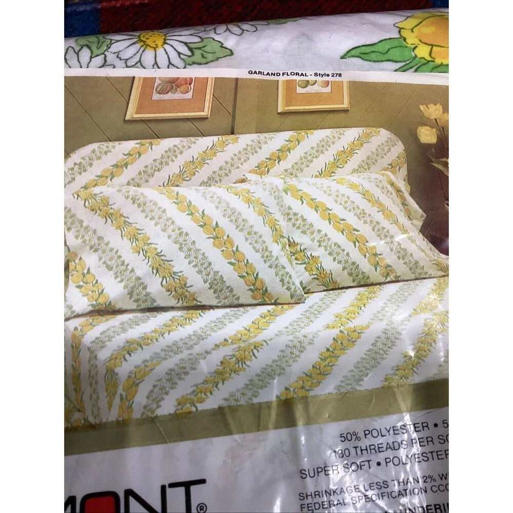 Cannon Mills Edgemont Garland Floral Full Fitted & Flat Sheet No-Iron Muslin USA